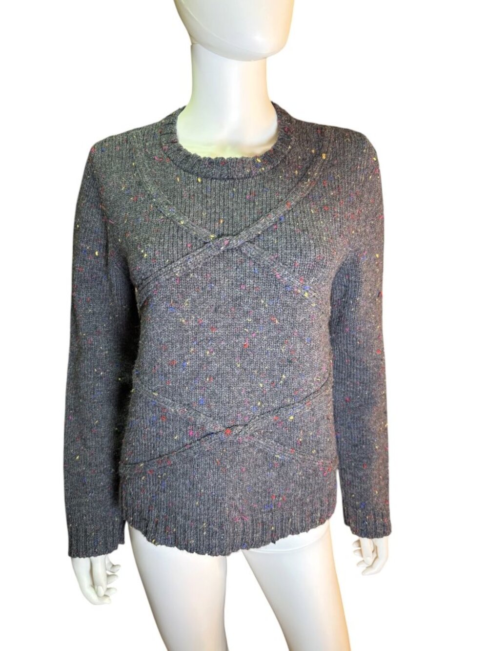 Jenni Kayne Grey Speckled Knit Sweater Wool Alpaca Blend Fall Winter Size L EUC